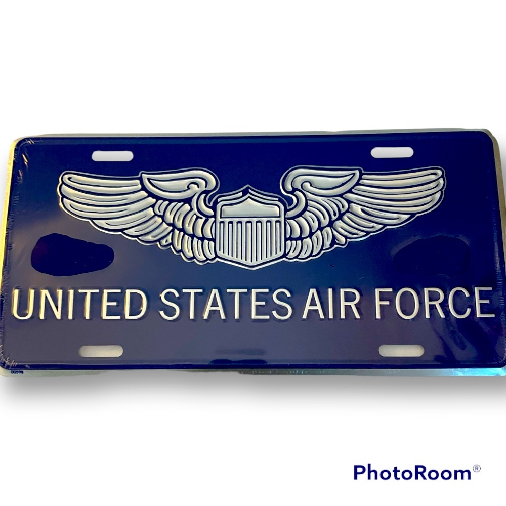 US Air Force Embossed Metal License Plate Blue Military Armed Forces New Sealed
